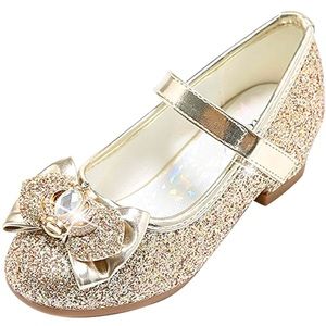 Stelle Girls Mary Jane Glitter dress Shoes Low Heel size 3 Gold flower girl